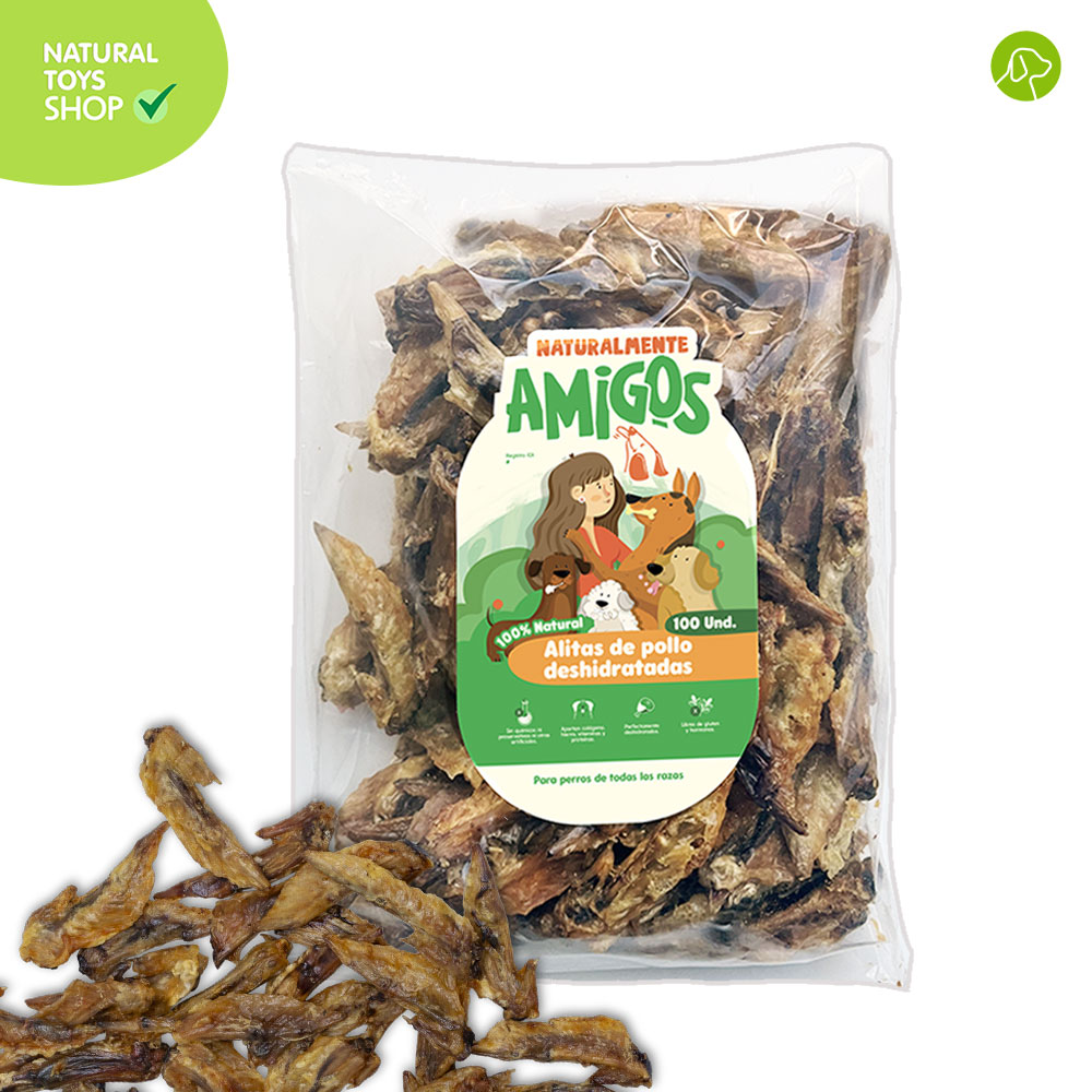 Snacks_alitas_pollo_deshidratados_organico_amigos_naturales_perros_gatos_mascotas_recarga_100und alitas de pollo deshidratadas snacks premios naturales, orgánicos y saludables para perros